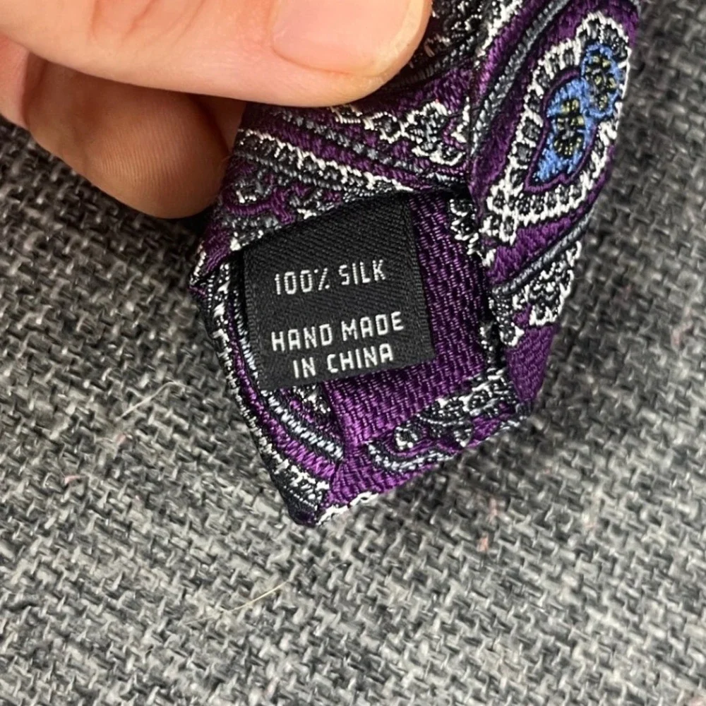 Jos. A. Bank Signature Collection Purple Paisley 100% Silk Hand Made Necktie